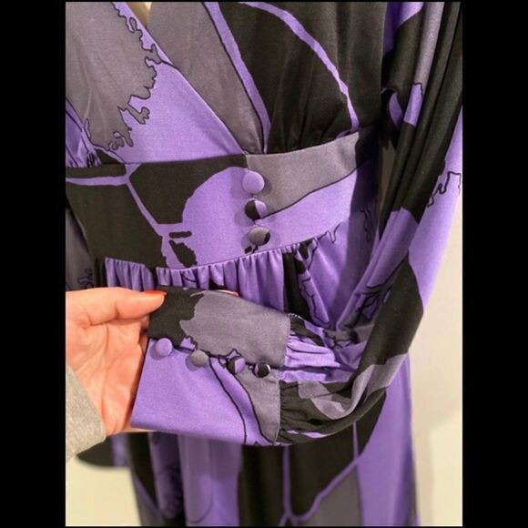 TIBI SILK V-NECK BOLD PRINT PURPLE BLACK DRESS M - Picture 8 of 14
